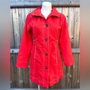 FINAL PRICE: Eddie Bauer Long Lined Bright Red Orange Jacket w/ White Stitching